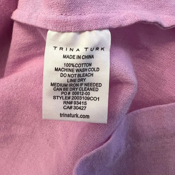 Trina Turk Cotton Button Front Shirt Women's Purple Roll Sleeve Top Size Large - Picture 6 of 10